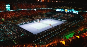 Joueurs de tennis lors de la session en soirée de l'ABN AMRO Open à l'Ahoy de Rotterdam