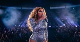 Beyoncé performing live on stage at Stade de France in Saint-Denis