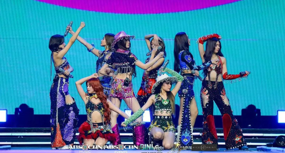 BINI performing live on stage at the OVO Arena Wembley in Wembley