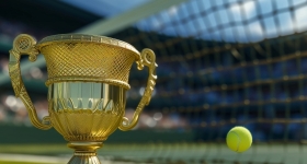 Giocatori di tennis in campo al Centre Court del Wimbledon Tennis Club di Londra