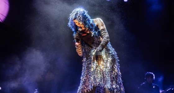 Grace Jones performing live on stage at Crystal Palace Park in London