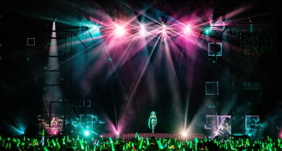 Hatsune Miku performing live on stage at The O2 Arena in London