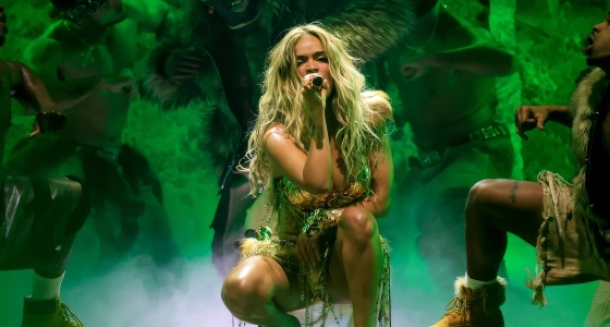 Karol G performing live at the Cívitas Metropolitano stadium in Madrid